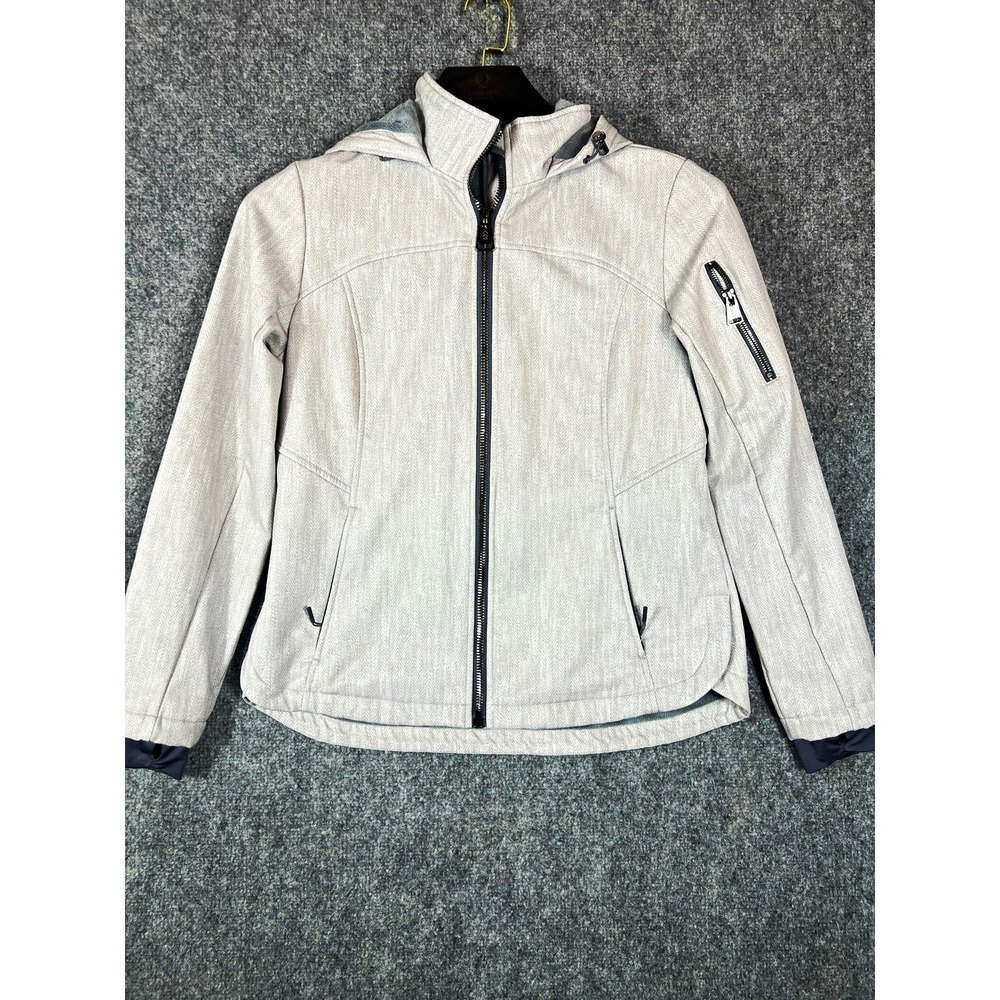 Free Country Women's Hooded Full Zip Jacket Gray Herringbone Size M